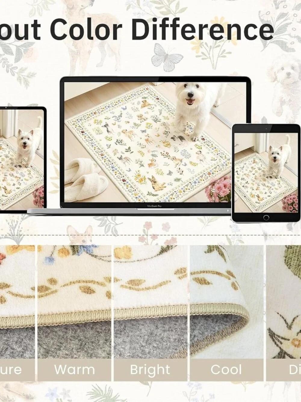 2x3 Dog Rugs for Entryway, Machine Washable Door Mat Animal Floral Small Area Ru - Picture 9 of 9